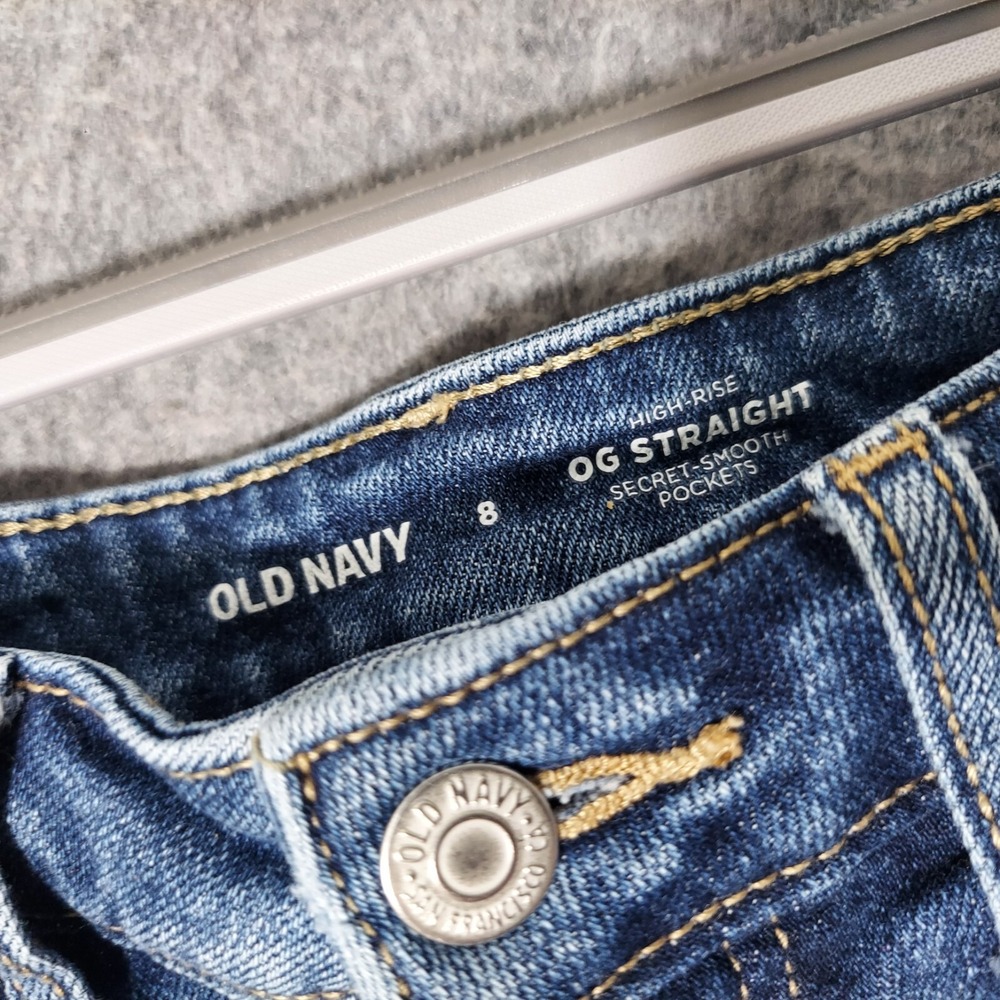 Old Navy OG Straight High-Rise Denim Jean Shorts Womens 8 Blue Distressed Cuffed - Picture 5 of 9